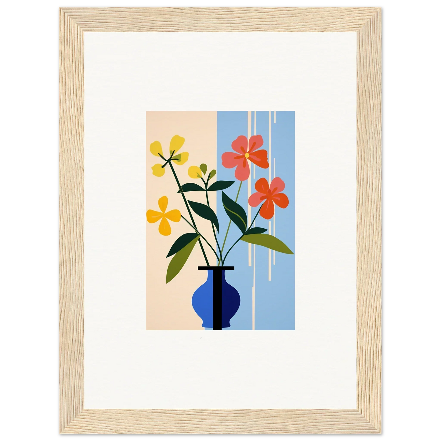 Framed wall art of colorful petalscapes bloom in a blue vase for vibrant room decor