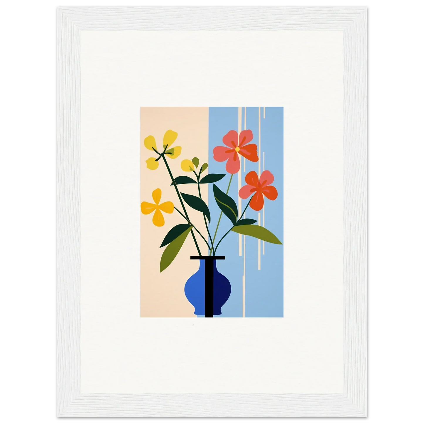 Framed wall art of colorful floral petalscapes bloom in a blue vase for stylish room decor