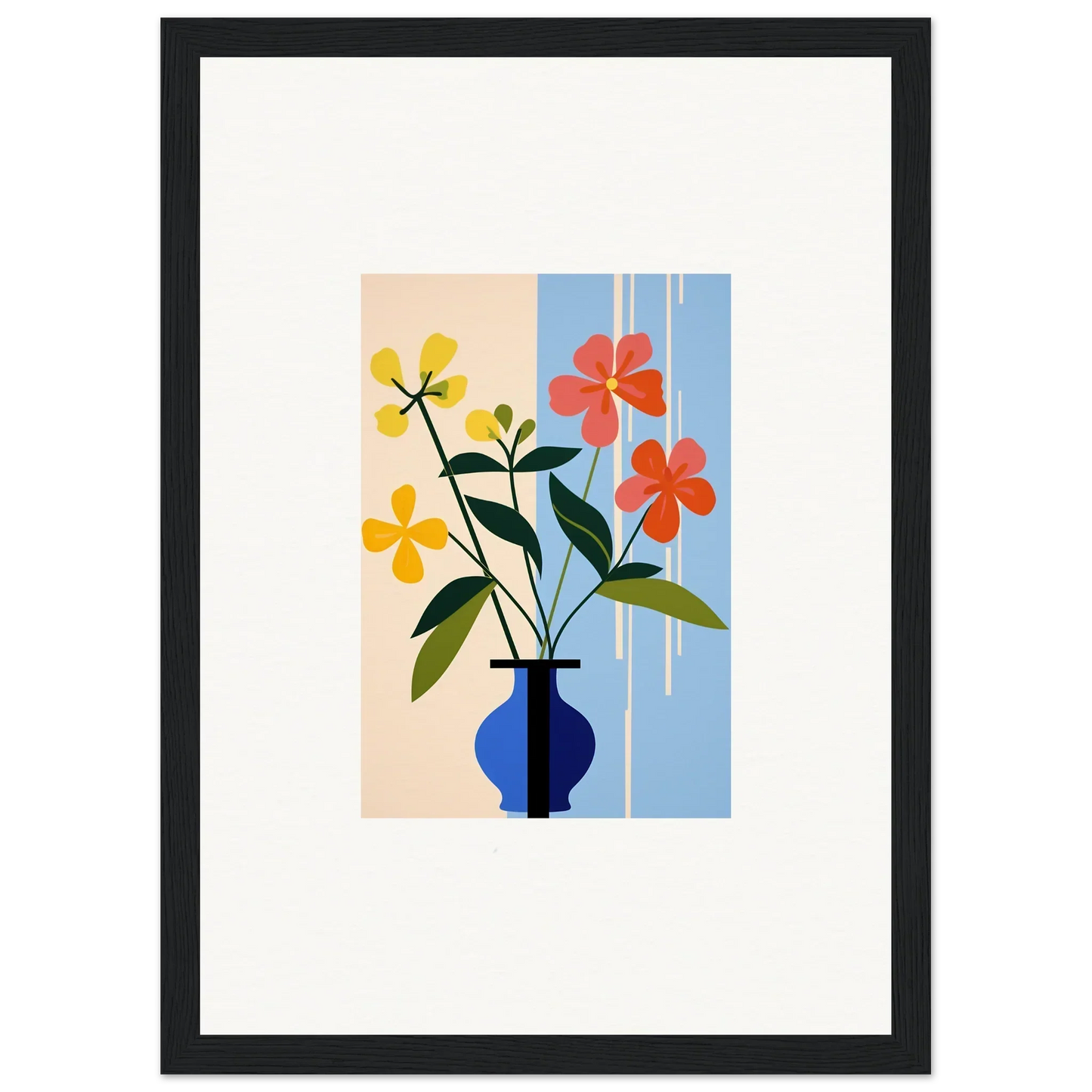 Colorful floral illustration in blue vase for Petalscapes Bloom room decor or framed wall art