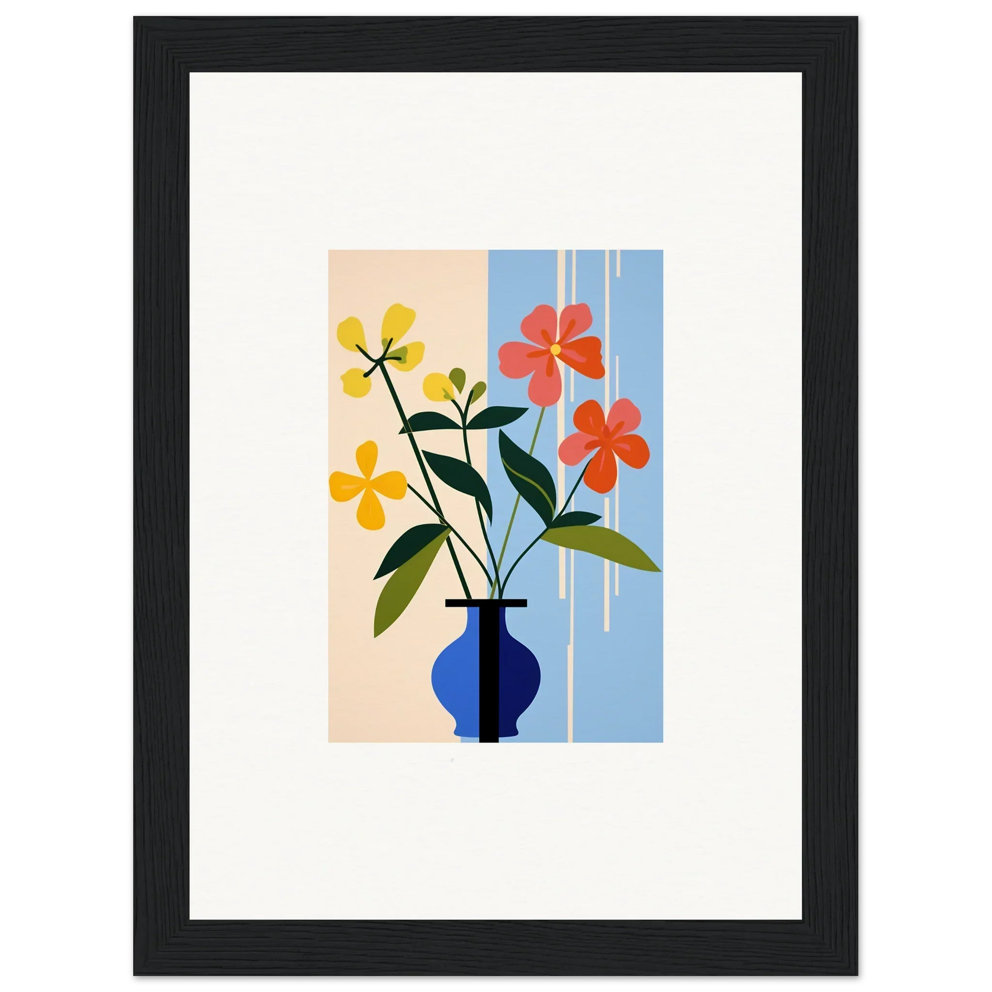 Framed wall art featuring colorful flowers in a vase for vibrant room decor