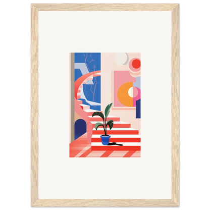 Framed canvas print of geometric shapes with a potted plant for quantum gardens room decoration