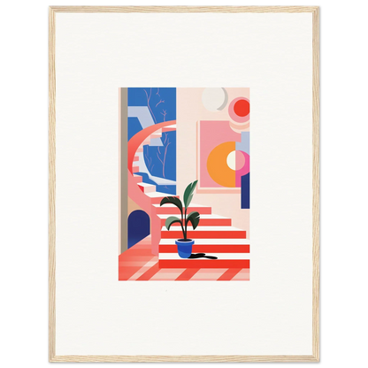 Colorful abstract geometric artwork with a plant, perfect for Quantum Gardens room decoration