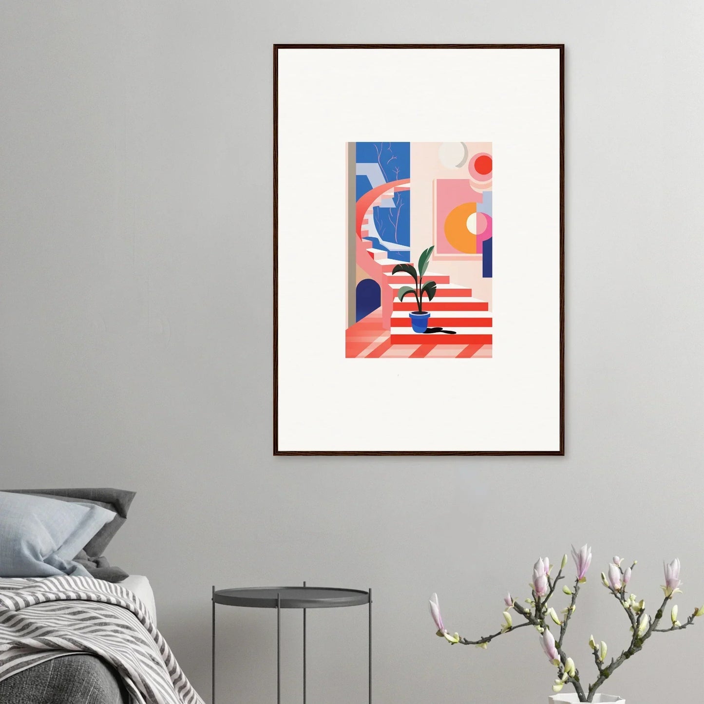 Abstract geometric artwork in a colorful canvas print for quantum gardens room decoration