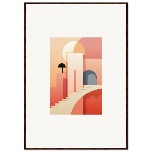 Minimalist architectural illustration in coral and peach for Dream Steps Admire art™