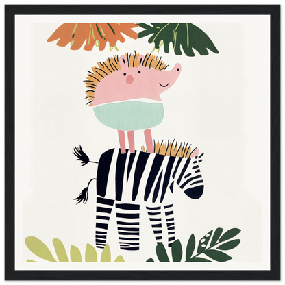 Pink hedgehog atop a zebra, featured in Special Edition Art Dream-Zebra Frolic