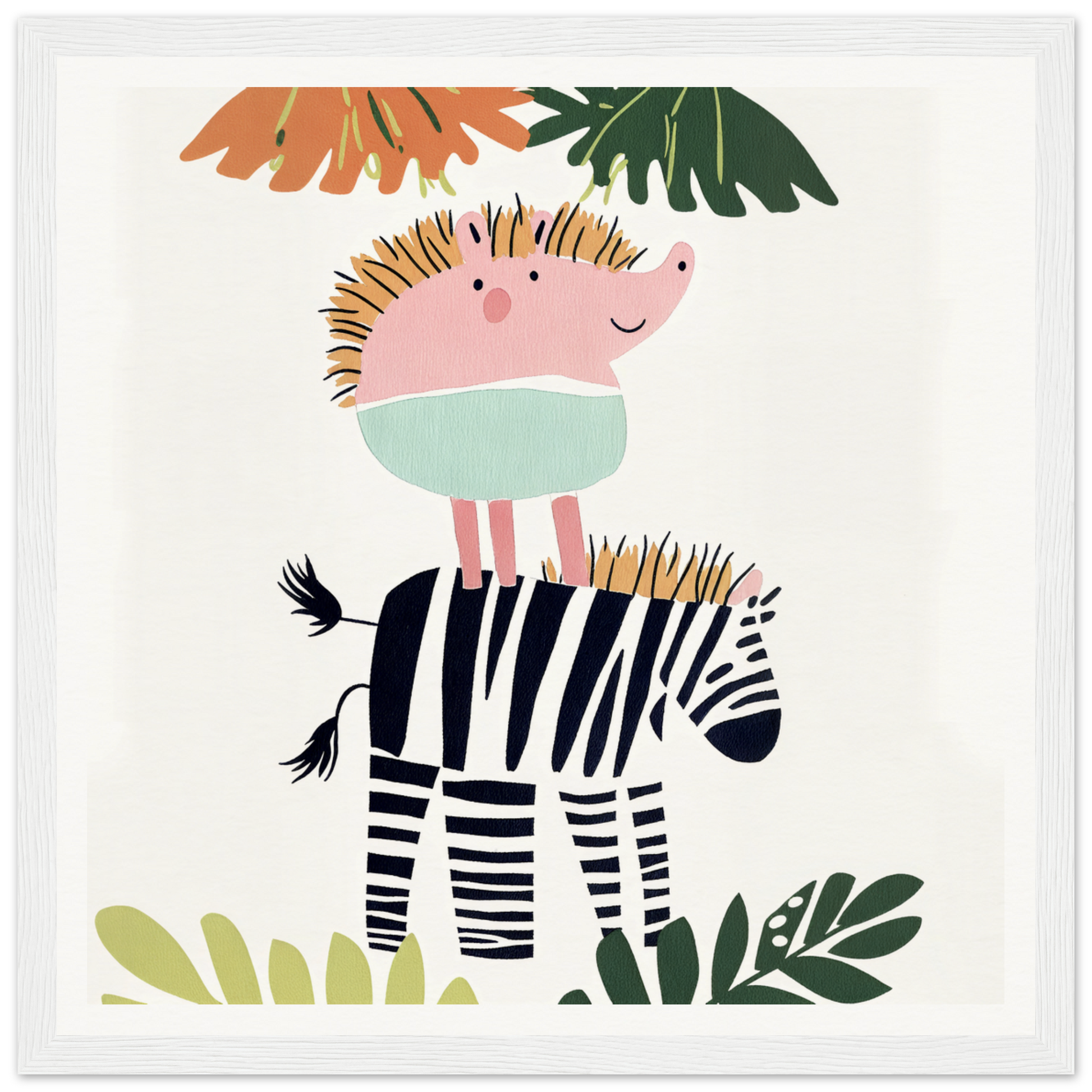 Pink hedgehog on a striped zebra in Dream-Zebra Frolic special edition art