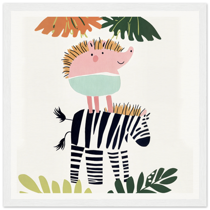 Pink hedgehog on a striped zebra in Dream-Zebra Frolic special edition art