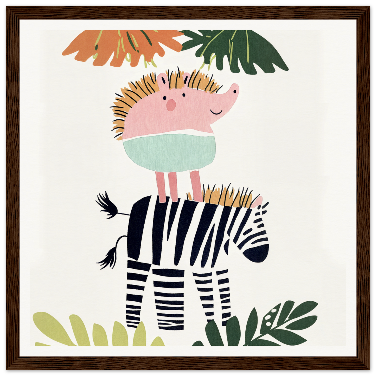 Pink hedgehog atop a zebra in the Dream-Zebra Frolic special edition art