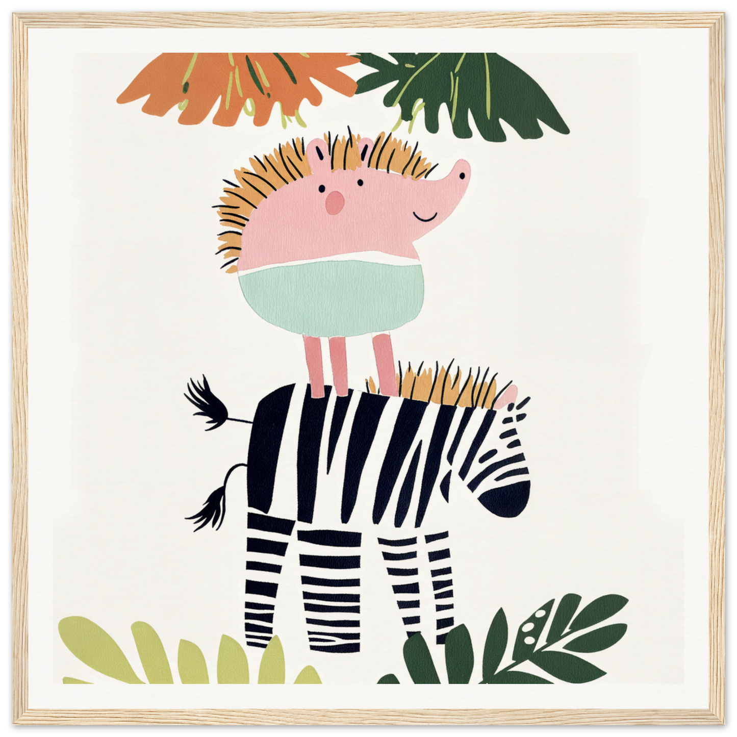 A pink hedgehog atop a striped zebra in the Dream-Zebra Frolic special edition art