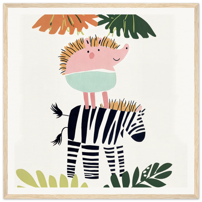 A pink hedgehog atop a striped zebra in the Dream-Zebra Frolic special edition art