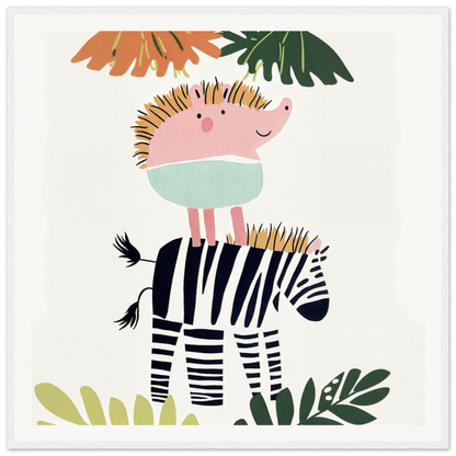 Pink hedgehog on black and white zebra in Dream-Zebra Frolic special edition art™