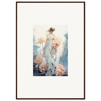 Framed wall art of a woman in a flowing dress for dreamy floral ballet room decor