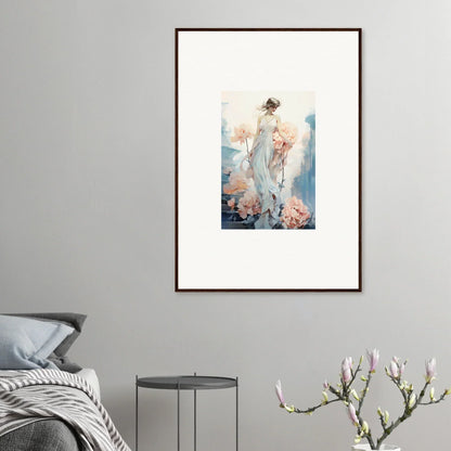 Framed watercolor art of an ethereal female figure in floral ballet-themed decor