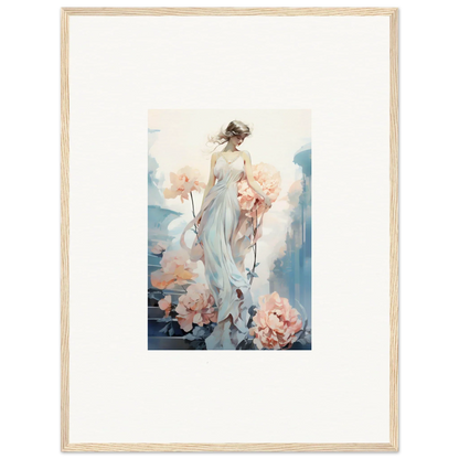 Framed wall art featuring a floral ballet with an ethereal female figure and pink flowers