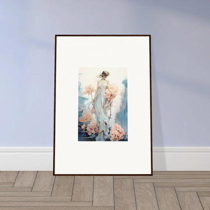 Framed watercolor painting of an ethereal feminine figure in floral ballet room decor