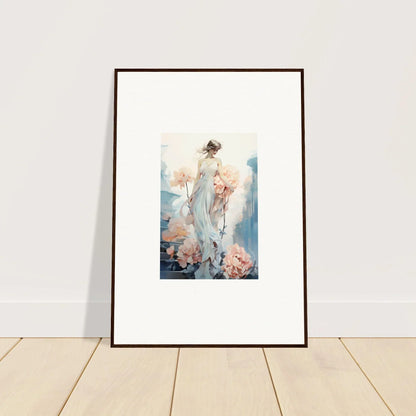 Framed wall art of an ethereal feminine figure in soft pastel floral ballet hues