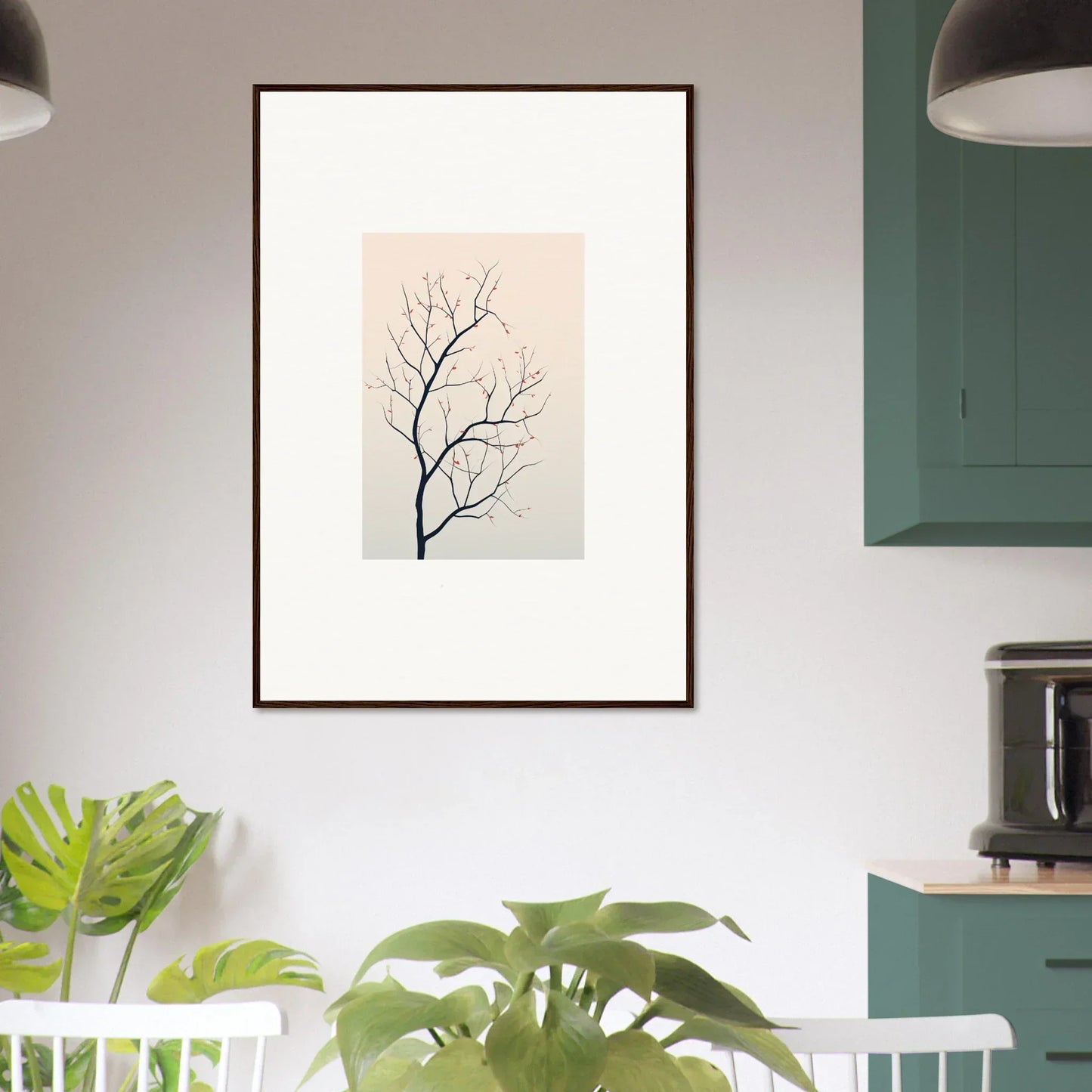 Framed canvas print of a bare tree branch for silent renewal room decoration