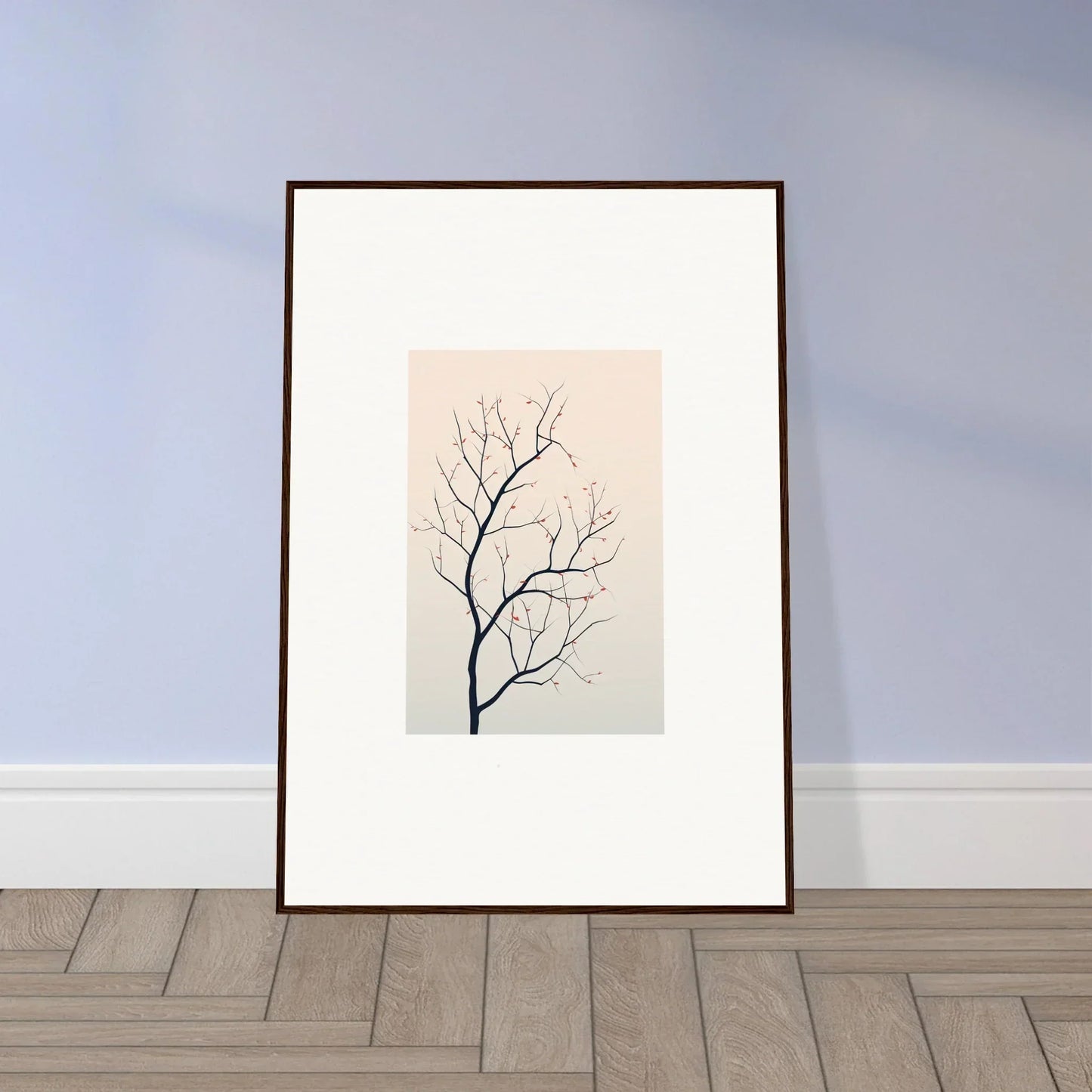 Framed canvas print of a bare tree branch for serene silent renewal room decoration