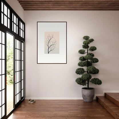 Framed minimalist canvas print of a bare tree branch for silent renewal room decoration