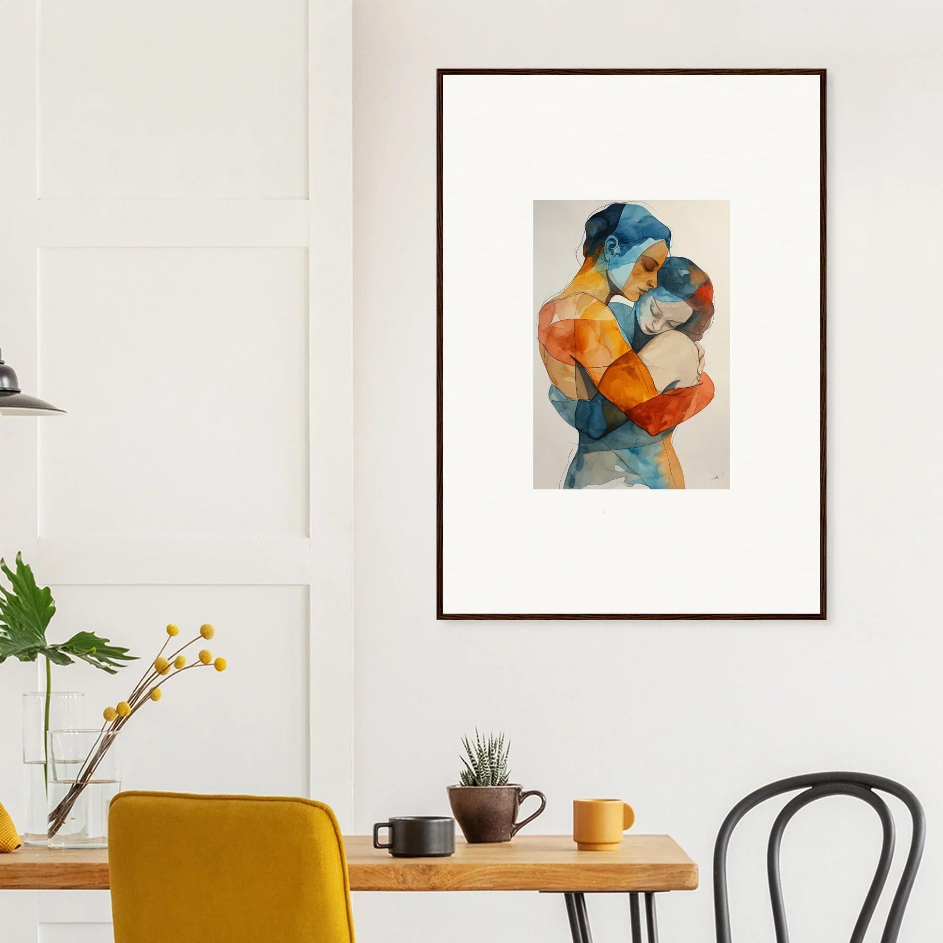 Framed abstract watercolor of intertwined figures, a perfect touchpoint ballerina canvas print for room decoration