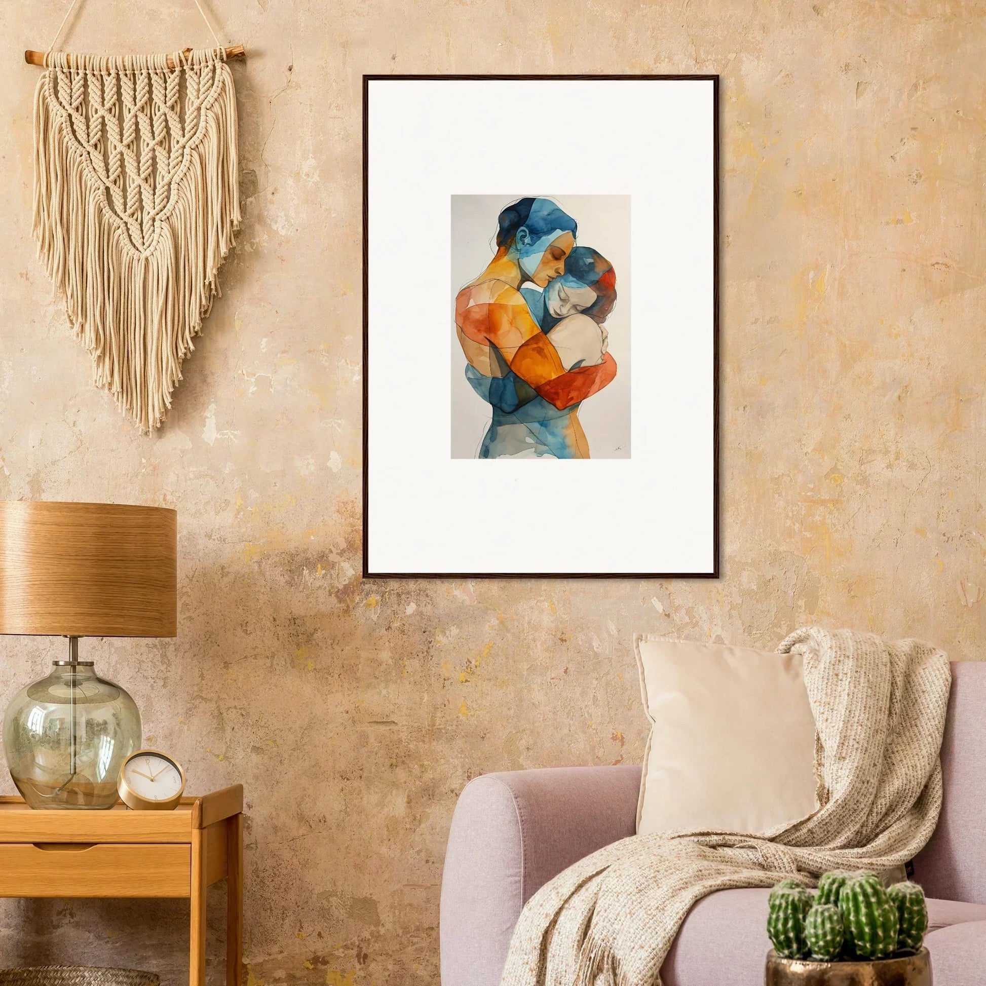 Framed watercolor painting of a tender embrace for touchpoint ballerina room decoration