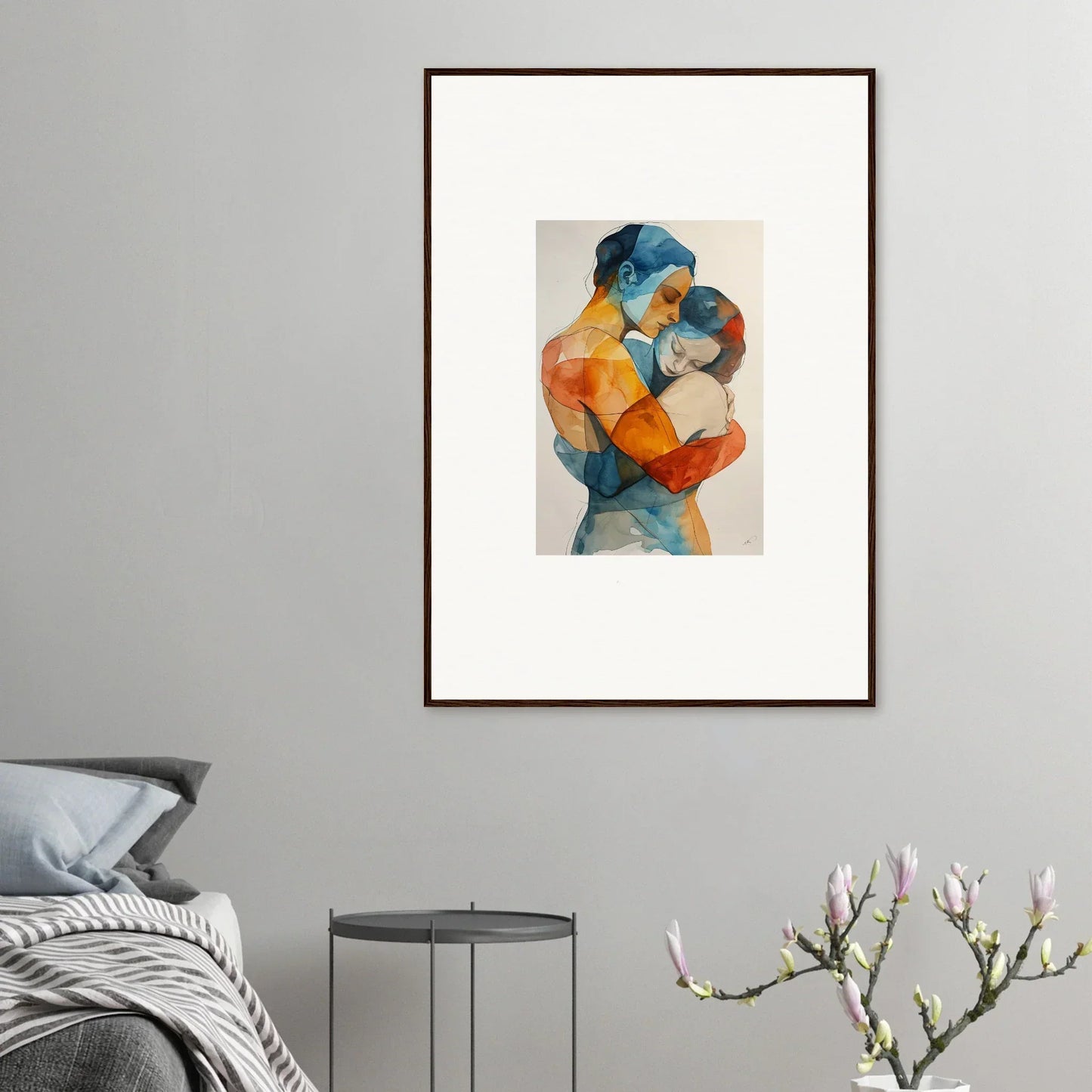 Framed abstract watercolor of two figures for a dreamy Touchpoint Ballerina room decoration