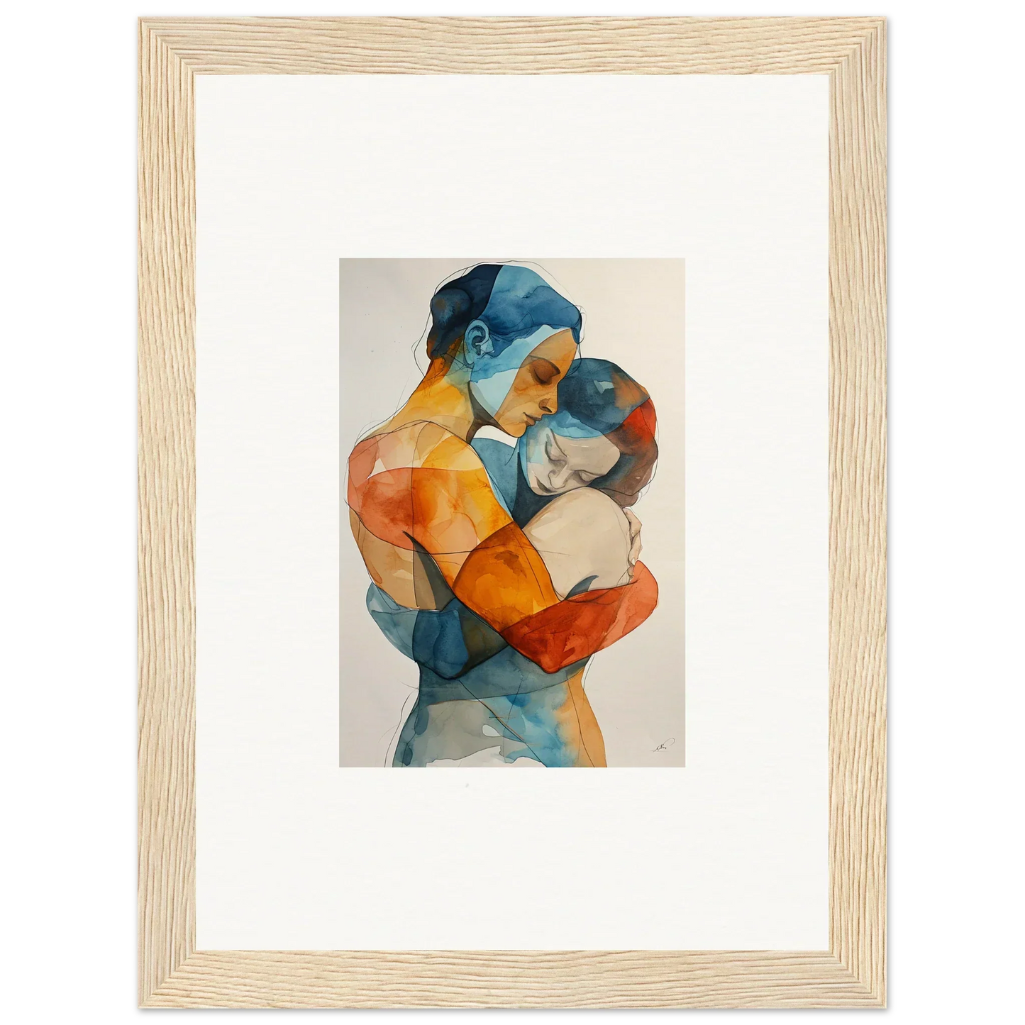 Framed watercolor painting of embracing figures for your touchpoint ballerina room decoration