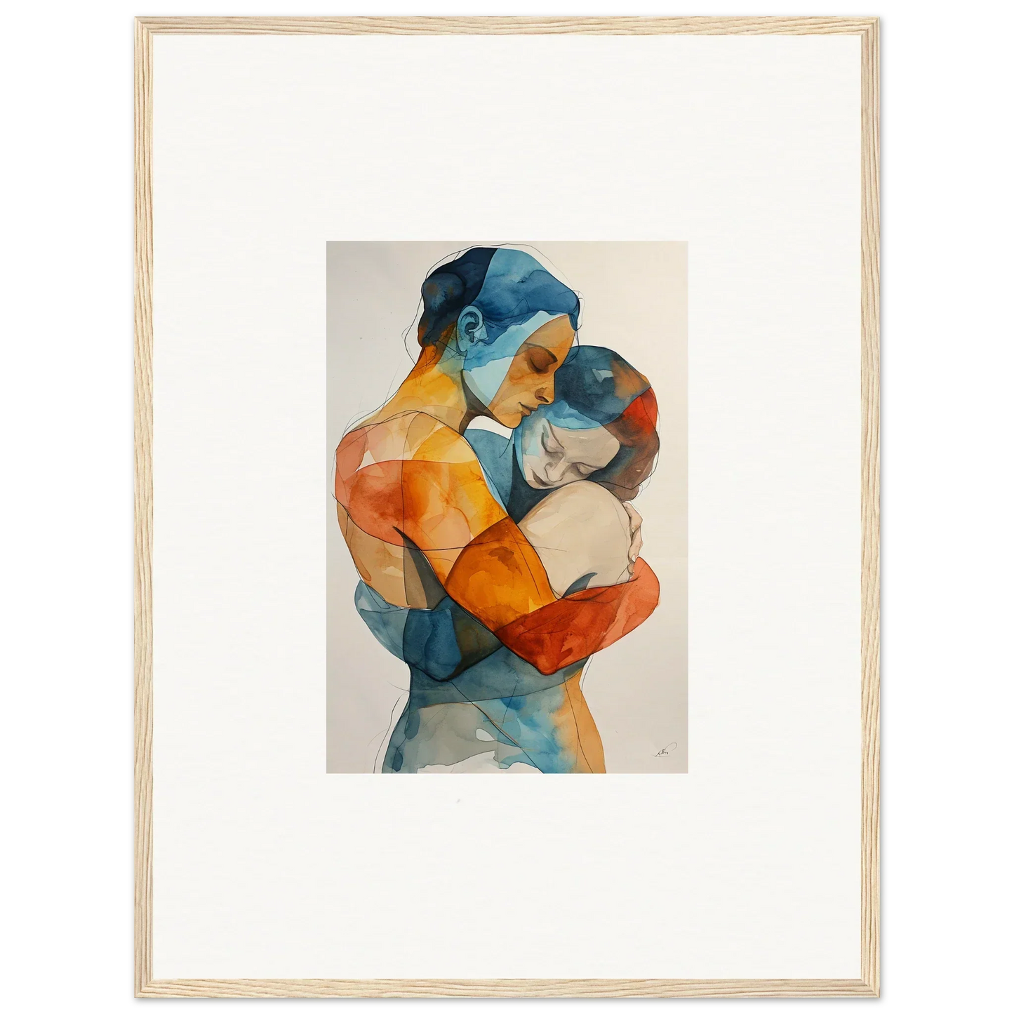 Colorful watercolor of two embracing figures for a dreamy Touchpoint Ballerina canvas print