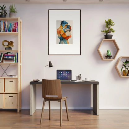 Home office workspace with Touchpoint Ballerina canvas print and stylish decor elements