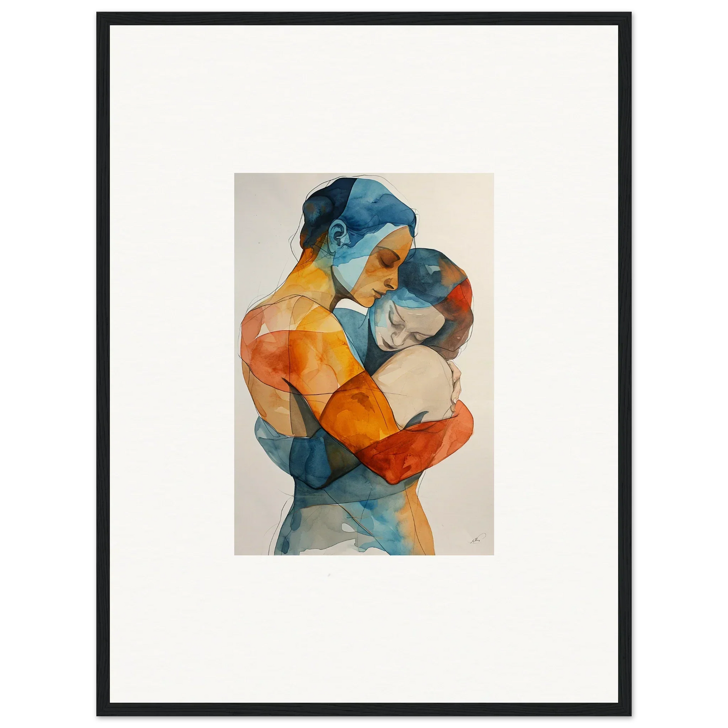 Watercolor canvas print of Touchpoint Ballerina embracing figures in vivid colors