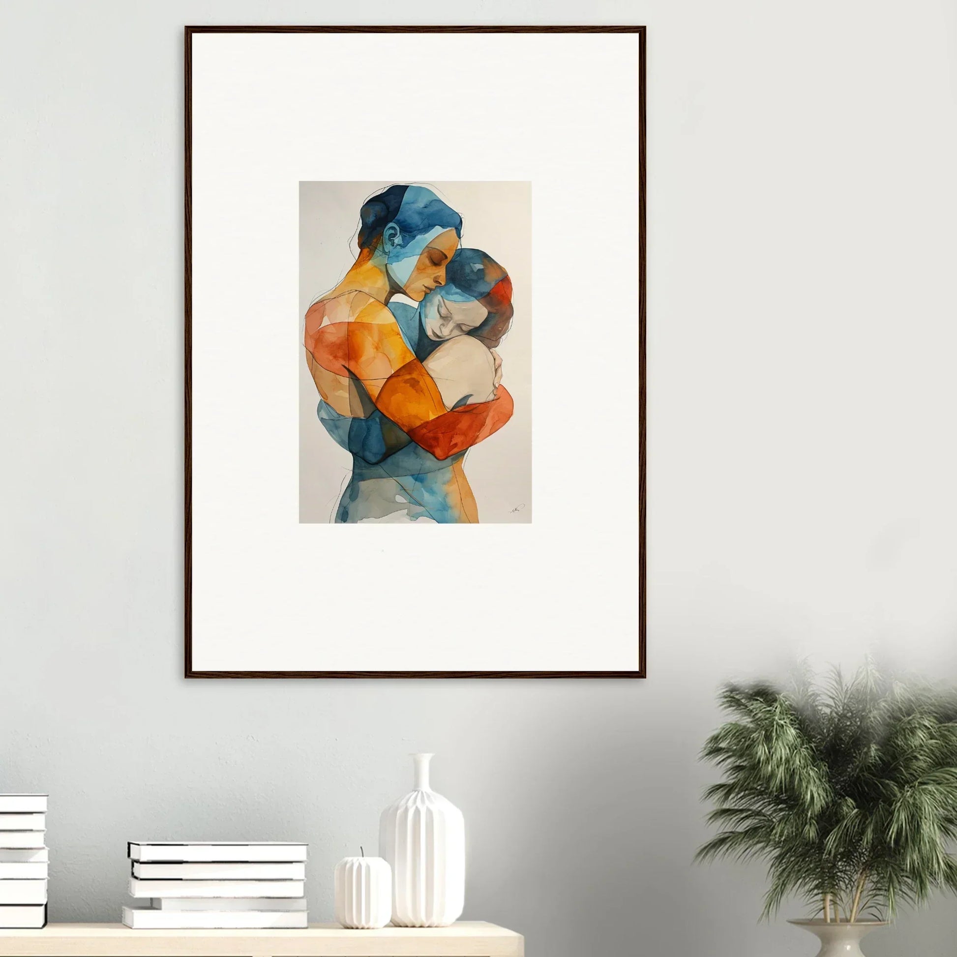 Framed watercolor of two figures embracing, perfect for Dreaming Touchpoint Ballerina room decoration