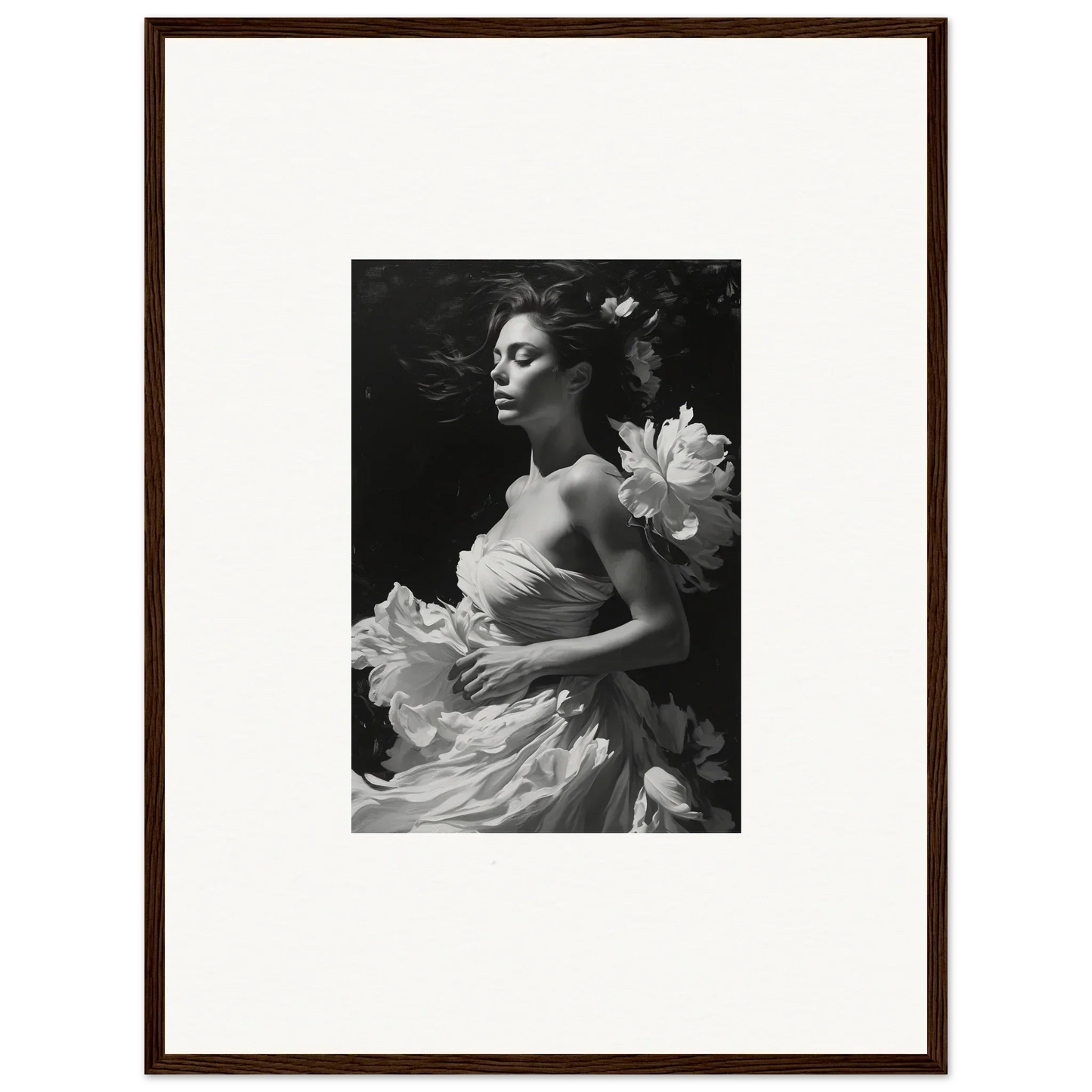 Elegant woman in flowing dress, perfect for blossom expanse canvas print room decoration