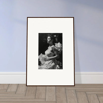 Framed black and white canvas print of a woman, a stunning addition to your blossom expanse