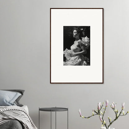 Framed black and white photo of a woman with flowers for stylish room decoration