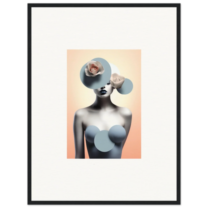 Surrealist portrait with circular overlays, perfect for ceramic reverie or room decoration