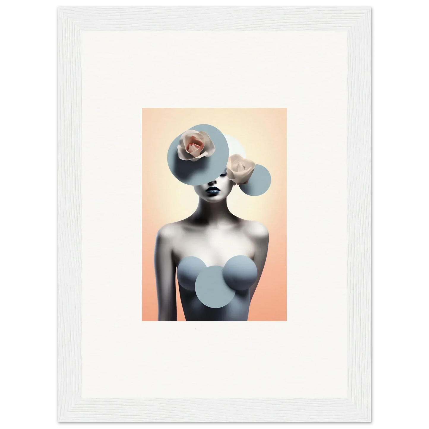 Surrealist portrait with blue shapes, perfect for ceramic reverie room decoration