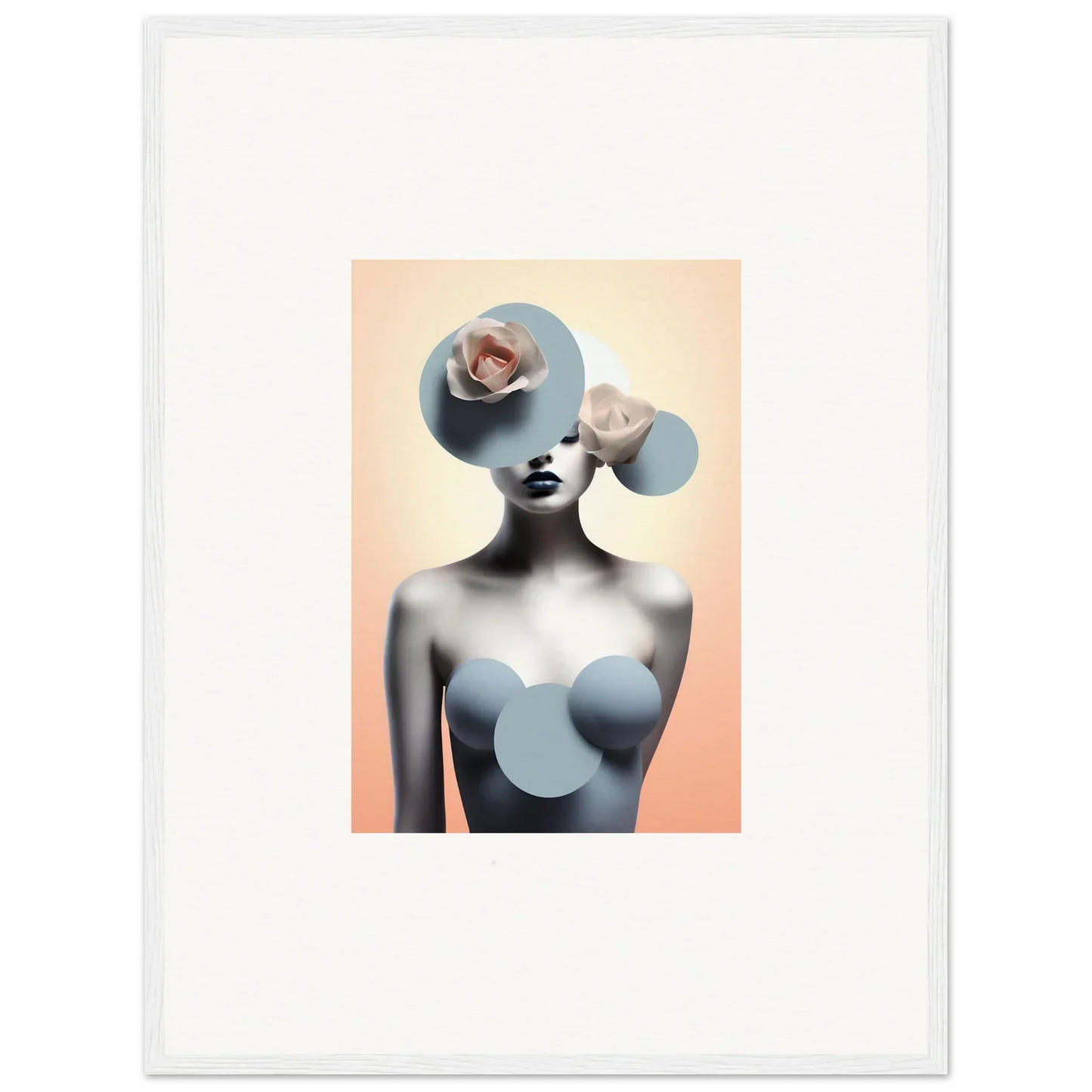 Surrealist portrait with blue circles, perfect for ceramic reverie room decoration