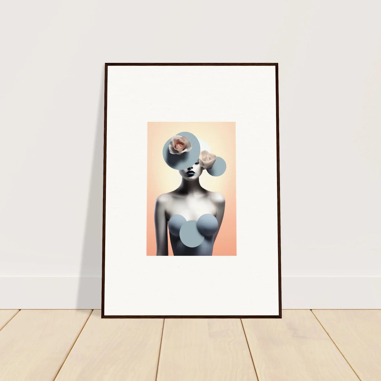 Framed abstract canvas print of a stylized female figure for ceramic reverie room decoration