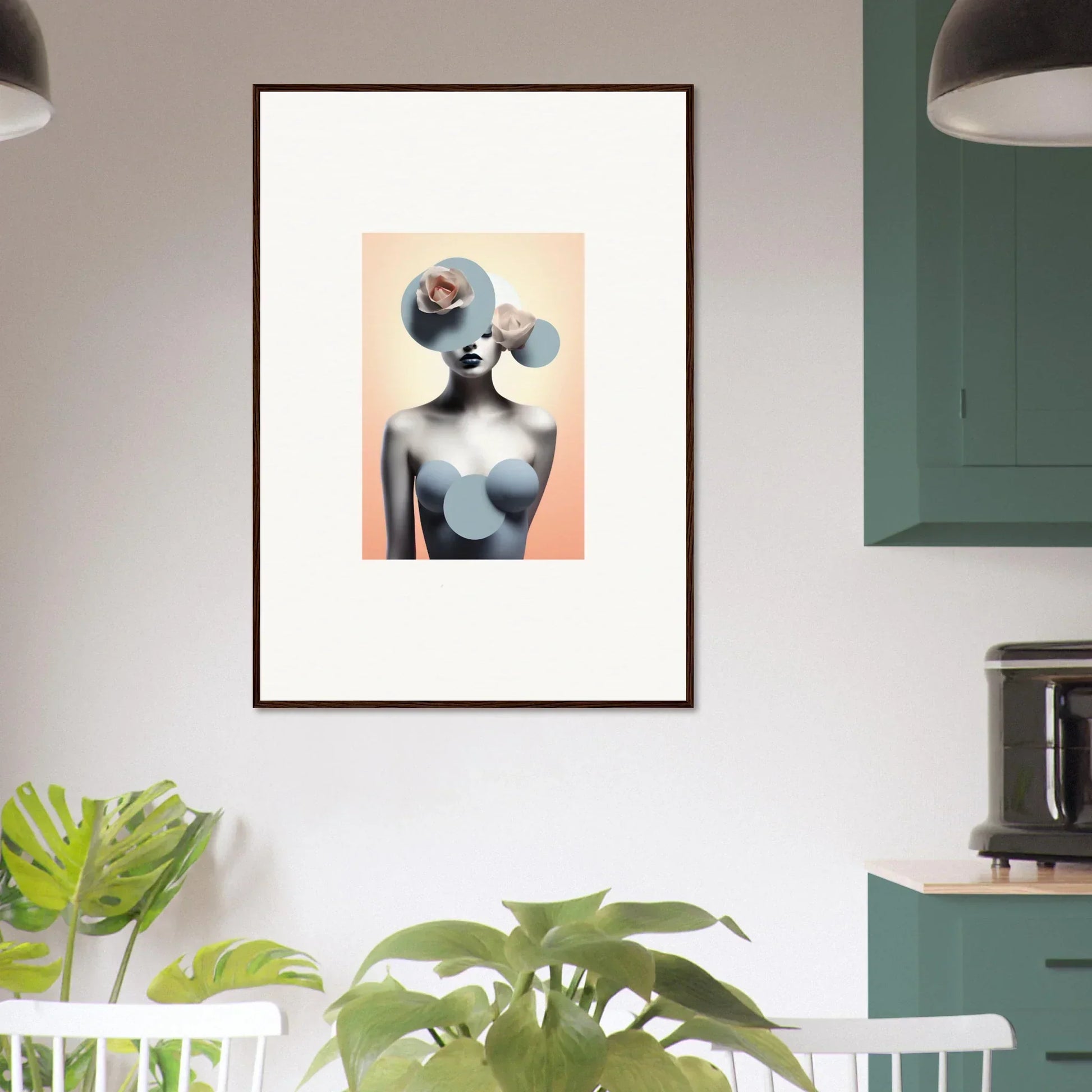 Surrealist canvas print of a female figure, perfect for ceramic reverie room decoration