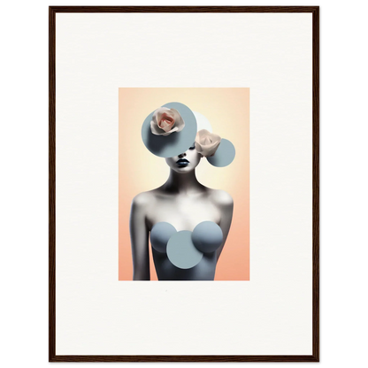 Surrealist woman portrait with blue overlays for Dreamlike Ceramic Reverie room decoration