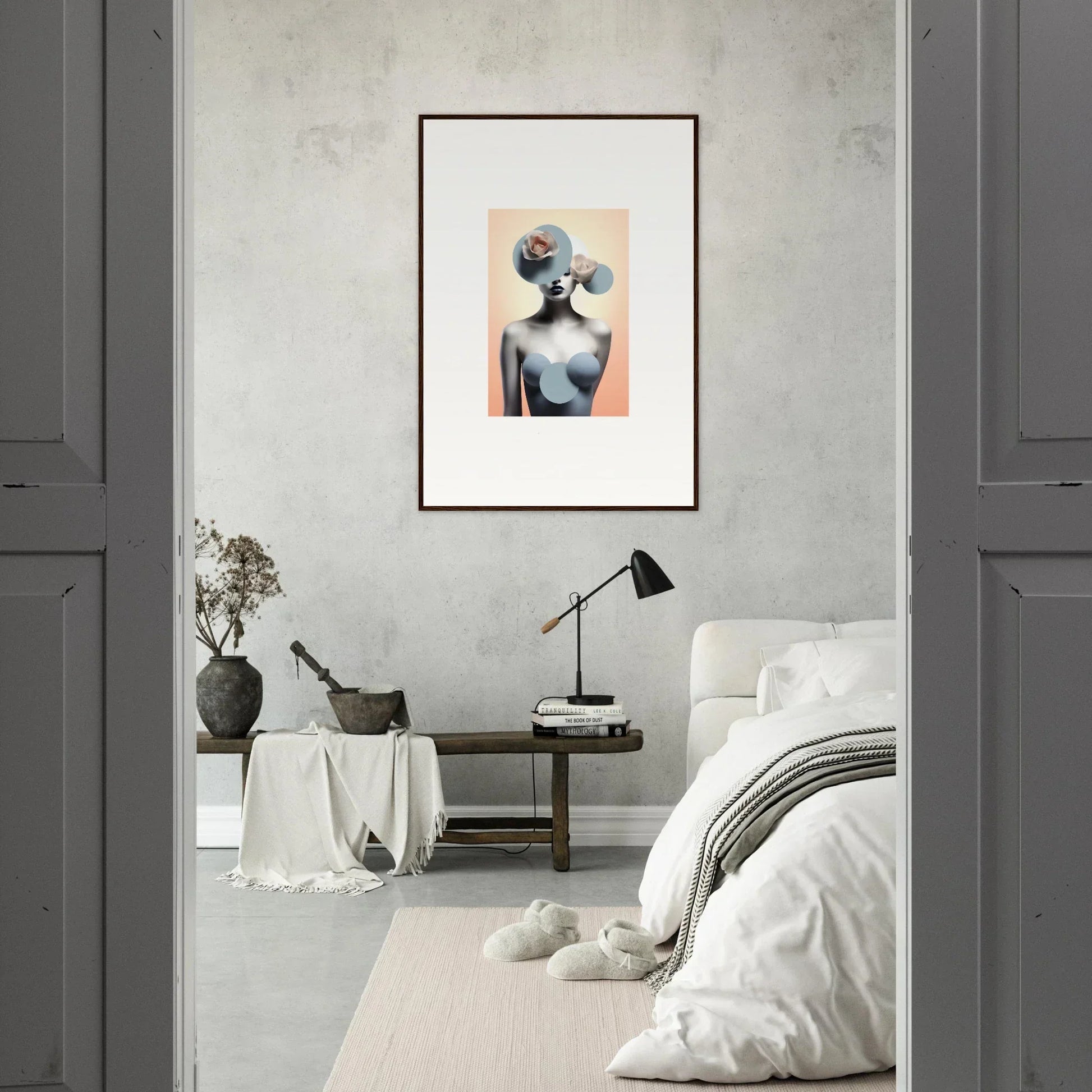 Framed canvas print of a stylized female figure for your ceramic reverie room decoration