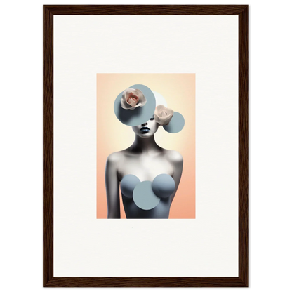 Surrealist portrait with blue shapes for Dreamlike Ceramic Reverie room decoration