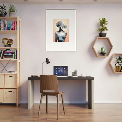 Modern home office with Dreamlike Ceramic Reverie canvas print and stylish decor