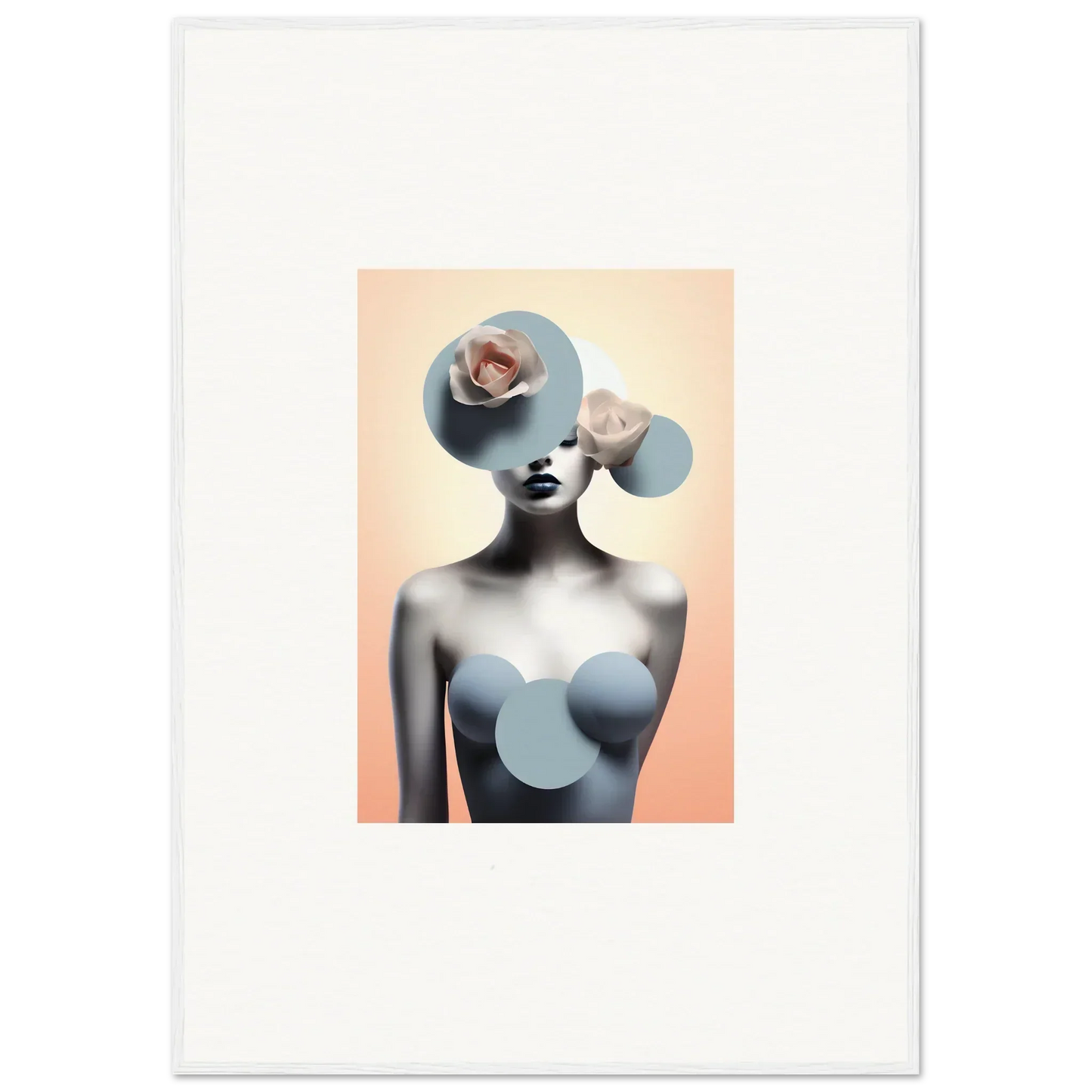 Surrealist portrait with blue shapes, perfect for your ceramic reverie room decoration