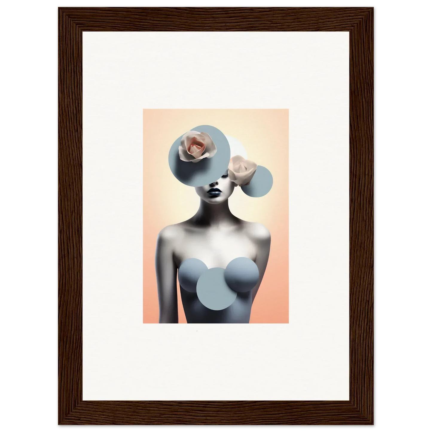 Surrealist portrait of a female figure with blue shapes for Dreamlike Ceramic Reverie canvas print