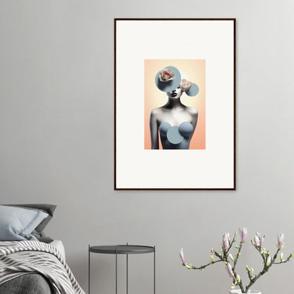 Framed surrealist nude artwork with spheres, perfect for your ceramic reverie room decoration