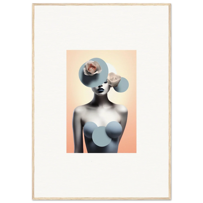 Surrealist portrait of a woman with blue shapes in the Dreamlike Ceramic Reverie canvas print