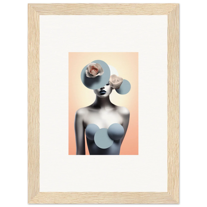 Surrealist portrait of a female figure with blue shapes for your Dreamlike Ceramic Reverie