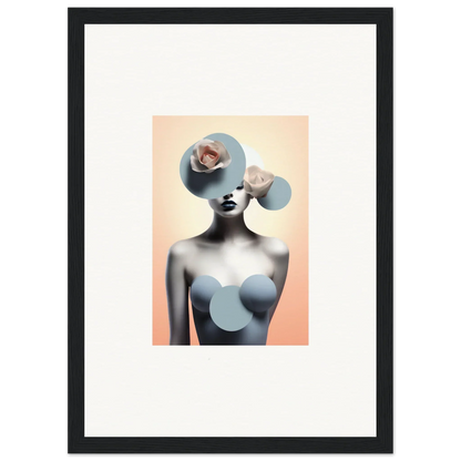 Surrealist portrait with blue shapes perfect for ceramic reverie room decoration