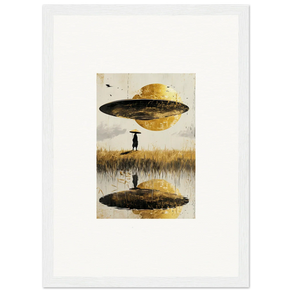 Surreal painting of a UFO over a field, perfect for room decoration or an Airborne Crown canvas print